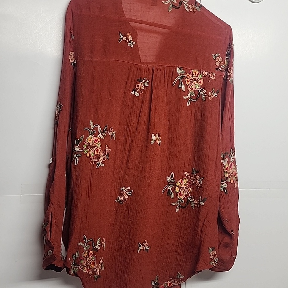 Olive Hill Floral Embroidered Button-Up Bohemian Garedencore Gorgeous XL Blouse - Picture 6 of 11
